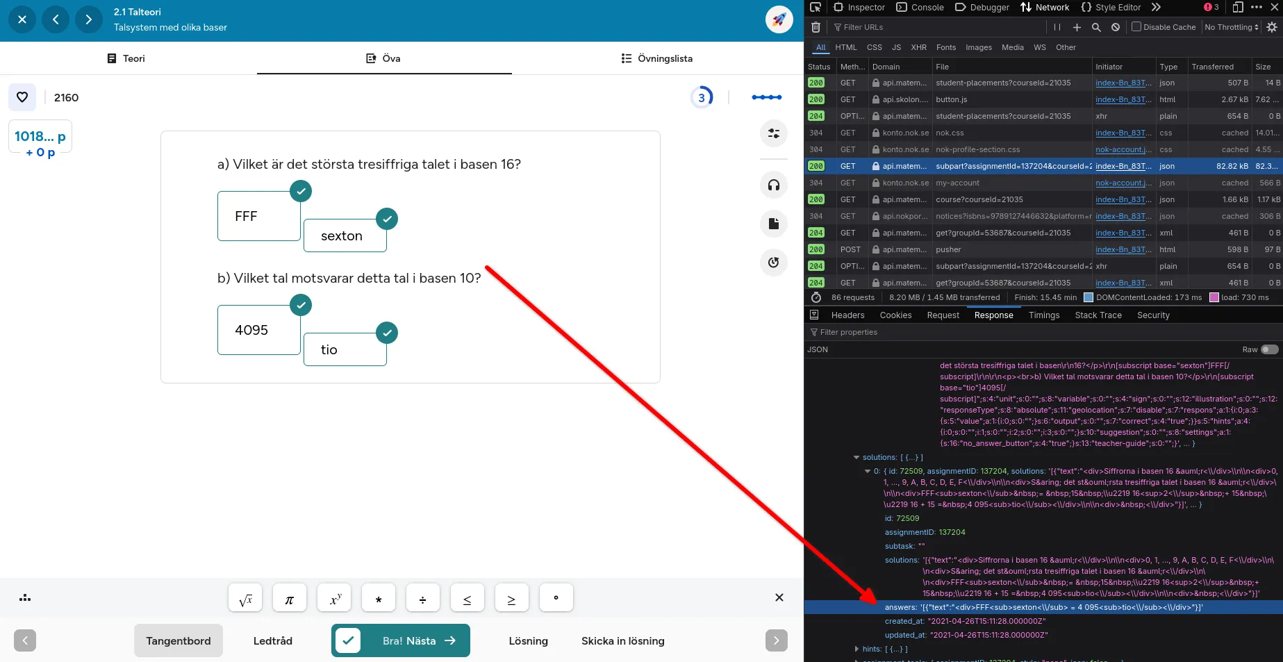 Lösningen till övningen.